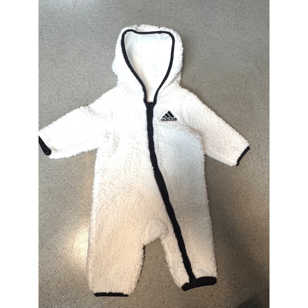 Adidas Baby White Sherpa Zip-Up Hooded Sleep/Snow Suit Sz 3 Months - Picture 3 of 5